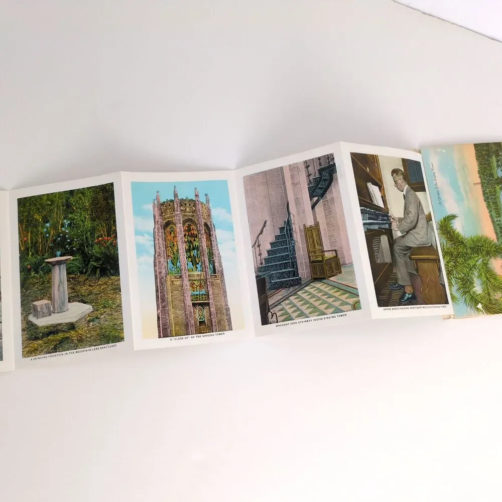 The Singing Tower Lake Wales Florida 1930s Fold-Out Linen‎ Postcards FL Bok